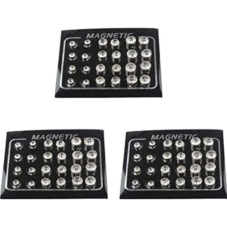 POFET 12 Paar Crystal Studs Magnet-Ohrstecker, Kein Piercing, Durchmesser 4mm, 6mm, 7mm, aus Strass-Material – Bild 4