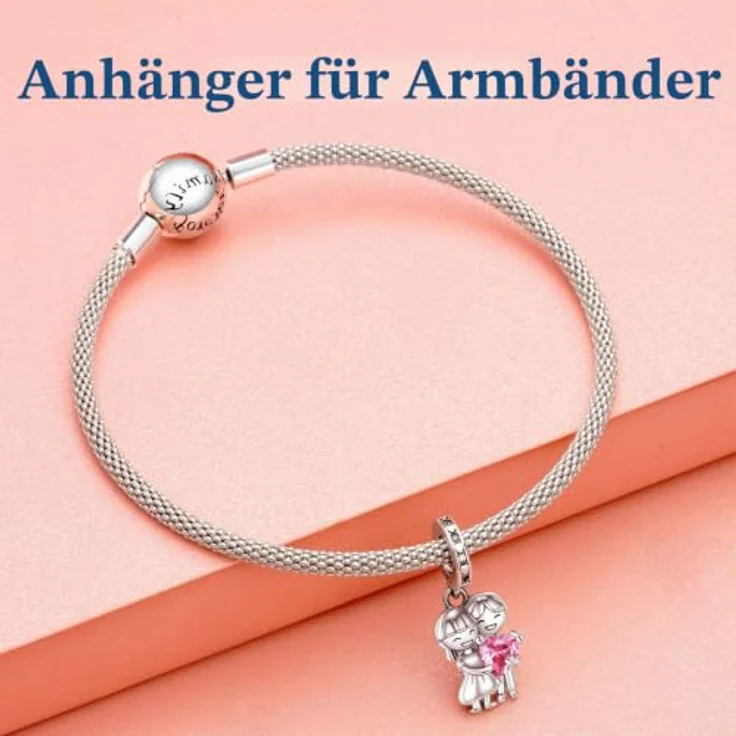 Amuefer Loved Couples Charm, Herz Rosa Dangle aus 925 Sterling Silber mit Zirkonia für Armbänder und Ketten, perfektes Geschenk für Frauen – Bild 5