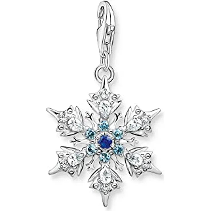 THOMAS SABO Charm-Anhänger Schneeflocke, 925 Sterlingsilber mit blauen Steinen, Charm Club Anhänger