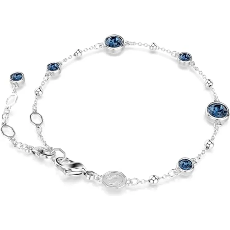 Swarovski Imber Armband, Rhodiniertes Damenarmband mit Blauen Rundkristallen, Armbandlänge 16.5-20.5 cm, Karabinerschließe – Bild 5