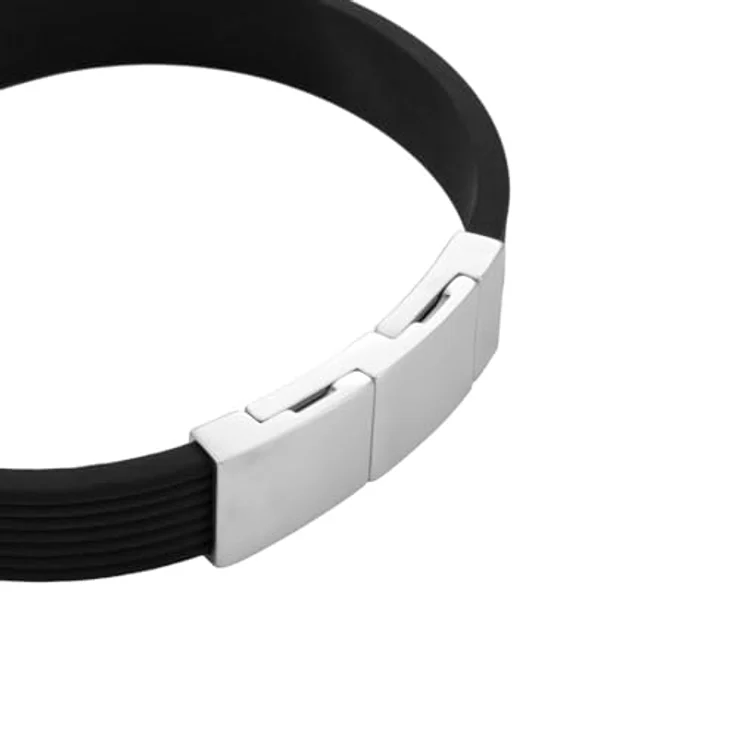 Emporio Armani Herrenarmband aus Leder und Edelstahl, Karabiner-, Schieber- oder Druckknopfverschluss, Holzkohle Schwarz – Bild 3