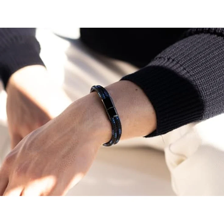 Galeara Noa Segeltau Armband, geflochtenes Nautisches Design mit Magnetverschluss, schwarz-blau, Größe 215 mm – Bild 4
