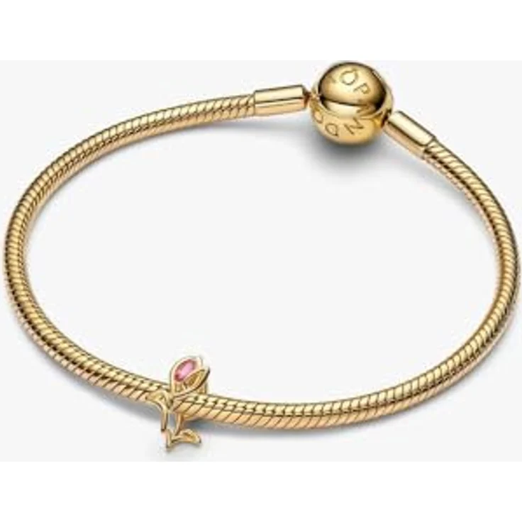 PANDORA Charm Tulpe, 14 Karat vergoldeter Blumenanhänger mit rosa Cubic Zirkonia, kompatibel mit Moments, 764555C01 – Bild 3