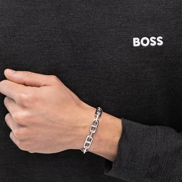 BOSS KODE CHAIN, Herren Gliederarmband aus 316L Edelstahl mit graviertem Logo, verstellbar von 175-190 mm, polierte und gebürstete Oberflächen – Bild 3