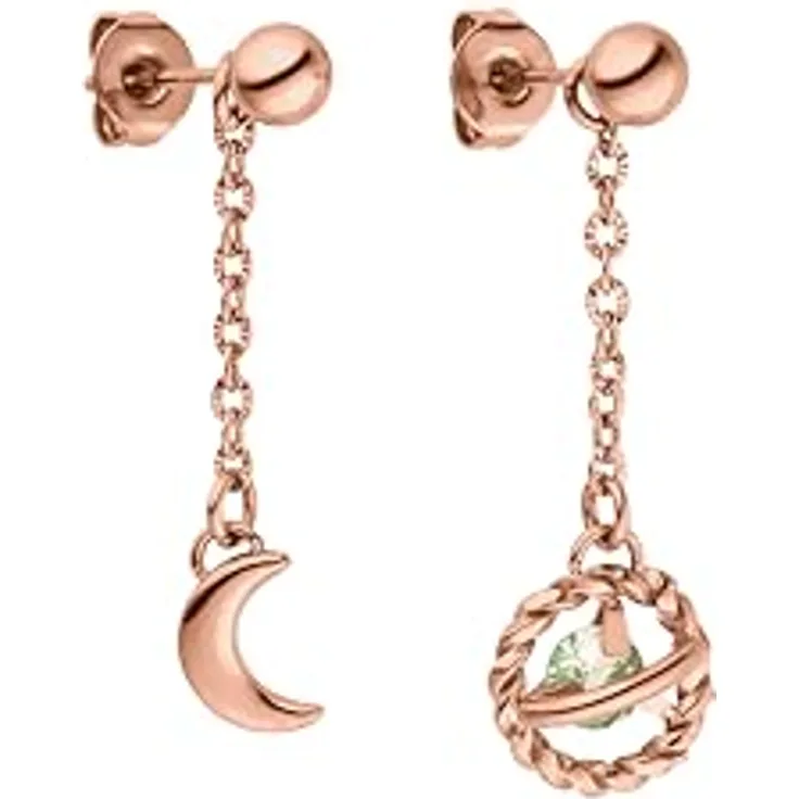 Purelei Universe Ohrringe – wasserfest, Creolen mit abnehmbaren Ketten, Sichelmond & Galaxie-Anhänger, Edelstahl & 18K Rosegold, Symbol für Magie & kosmische Energie