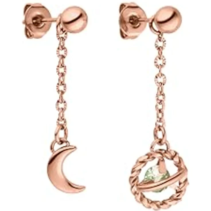 Purelei Universe Ohrringe – wasserfest, Creolen mit abnehmbaren Ketten, Sichelmond & Galaxie-Anhänger, Edelstahl & 18K Rosegold, Symbol für Magie & kosmische Energie – Bild 1