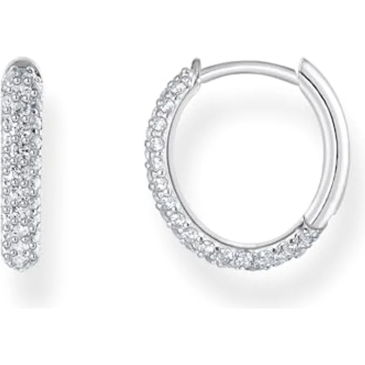 Thomas Sabo Creolen CR730-051-14, 925er Silber mit Zirkonia-Besatz in strahlendem Weiß, Clipverschluss für sicheren Tragekomfort