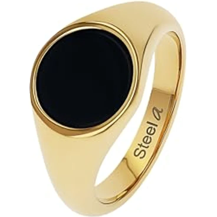 Amor Unisex Siegelring, aus Edelstahl mit Onyx, 1 cm Breite, in Schmuckbox – Bild 5