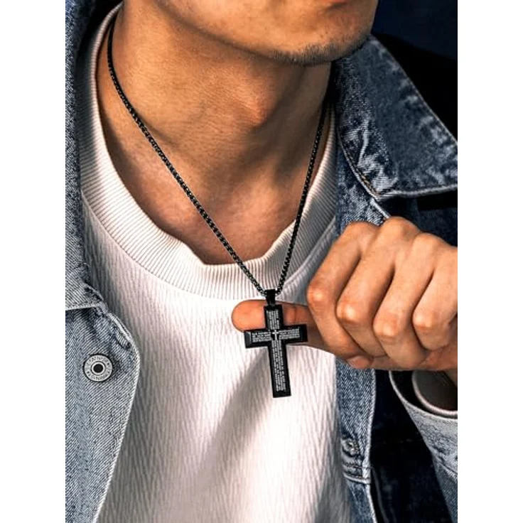 Richsteel Kreuz Kette Herren, Edelstahl Halskette mit verstellbarem 55+5 cm Kettenanhänger, Silber/Gold/Schwarz, personalisierbar, christliches Schmuckstück – Bild 3