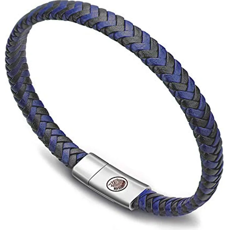 Casisto.J Lederarmband Herren, geflochtenes Echtlederarmband Schwarz/Braun mit Edelstahl Magnetverschluss und individueller Gravur – Bild 1