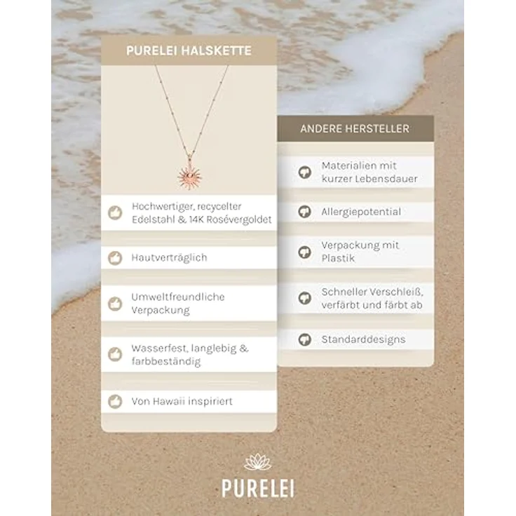 Purelei® Sun Kette Damen, wasserfeste Halskette aus Edelstahl in Roségold, verstellbar von 50-55 cm, ideal für individuellen Style – Bild 4