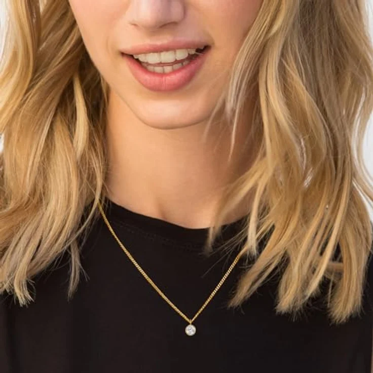day.berlin Damen Halskette Fade Gold, 18k vergoldet mit Zirkonia Anhänger 7x7mm, stabile Panzerkette 45+5cm, Edelstahl nickelfrei & wasserfest – Bild 4