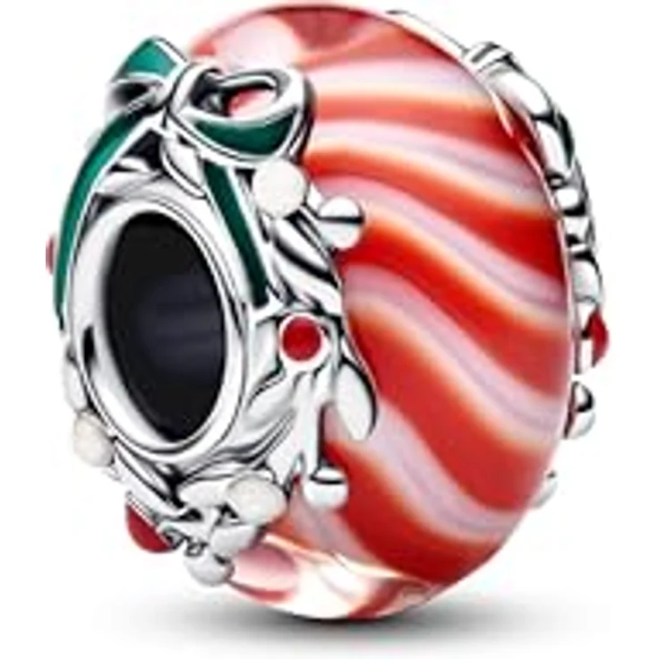 PANDORA Moments Zuckerstange Murano-Glas Charm, Sterling-Silber mit rotem und weißem Murano-Glas, für Moments Kollektion, 794252C01 – Bild 1
