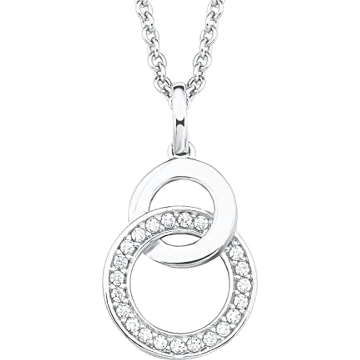 s.Oliver Kette mit Kreis Anhänger, 925 Sterling Silber rhodiniert mit Zirkonia, Längenverstellbar 42-45 cm – Bild 1