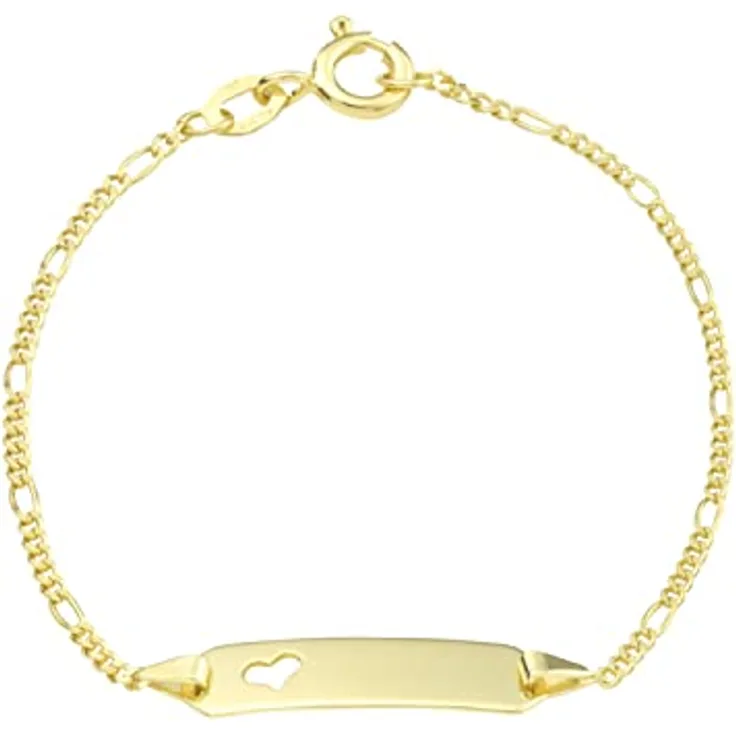 Amor 925 Sterling Silber Armband für Mädchen, 14 cm mit Herz Cut-Out und personalisierbarer Plakette, in Geschenkbox