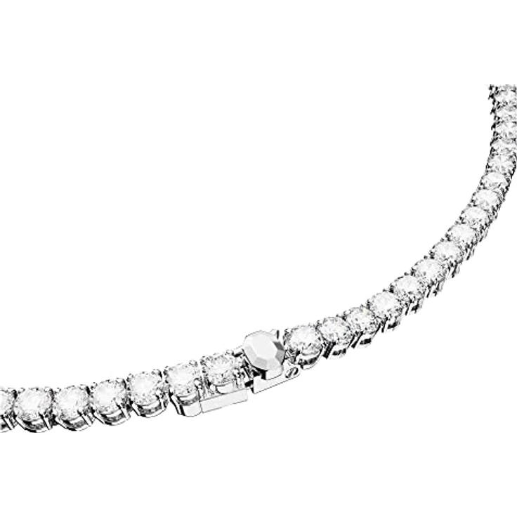 Swarovski Matrix Tennis Set, Rhodinierte Halskette und Ohrringe mit Strahlenden Weißen Swarovski Kristallen – Bild 4