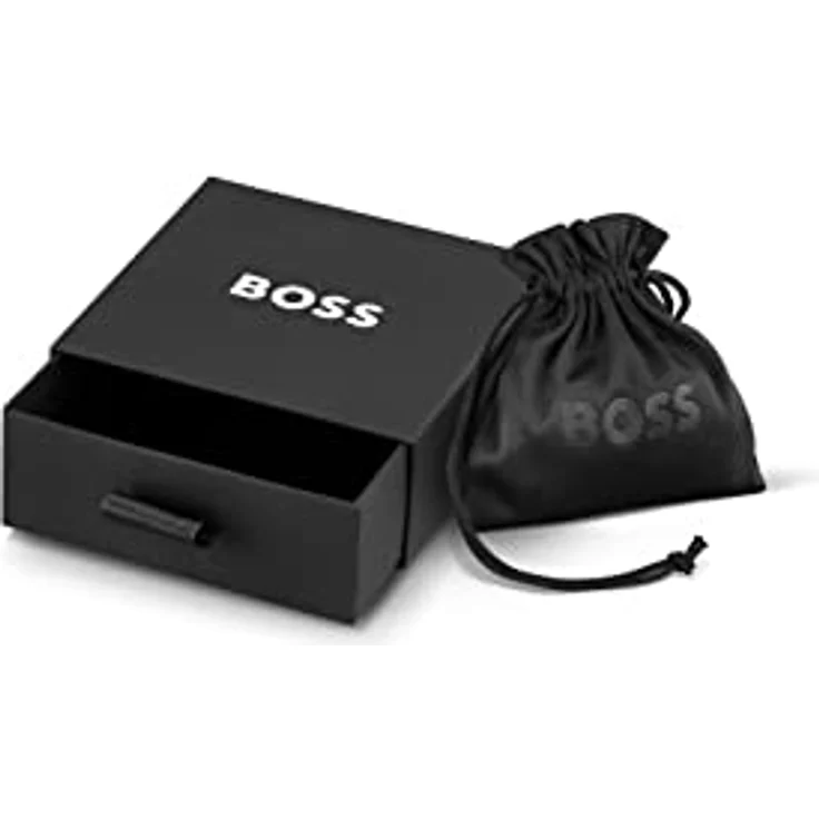 BOSS Jewelry LANDER Armband für Herren, schwarzes Lederarmband mit Edelstahlverschluss und graviertem Schriftzug, 19 cm Umfang – Bild 4