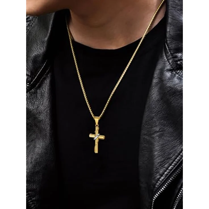 FaithHeart Kreuz Kette Herren, Edelstahl Venezianierkette mit Kreuz Anhänger, 55 cm lang, in Gold, rostfrei und hypoallergen – Bild 4