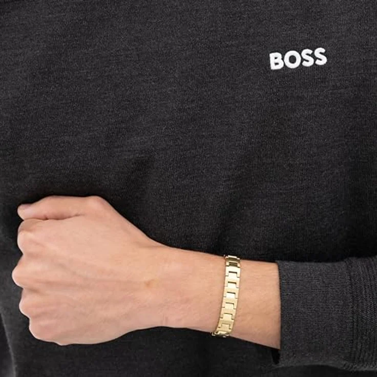 HUGO BOSS Candor Herren-Armband, goldfarbenes Edelstahl mit magnetischem Verschluss und strukturiertem Design – Bild 4