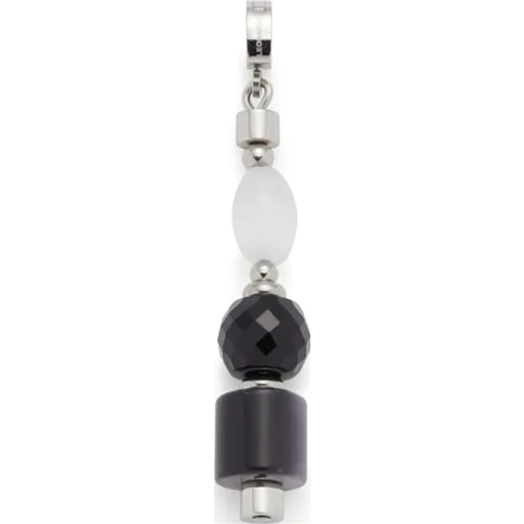 JEWELS BY LEONARDO Clip & Mix Betsy Anhänger, Ketten-Anhänger aus silberfarbenem Edelstahl mit Catseye-Perlen in Schwarz, Grau und Weiß, allergikerfreundlich, Maße 4,7 x 0,7 x 0,7 cm