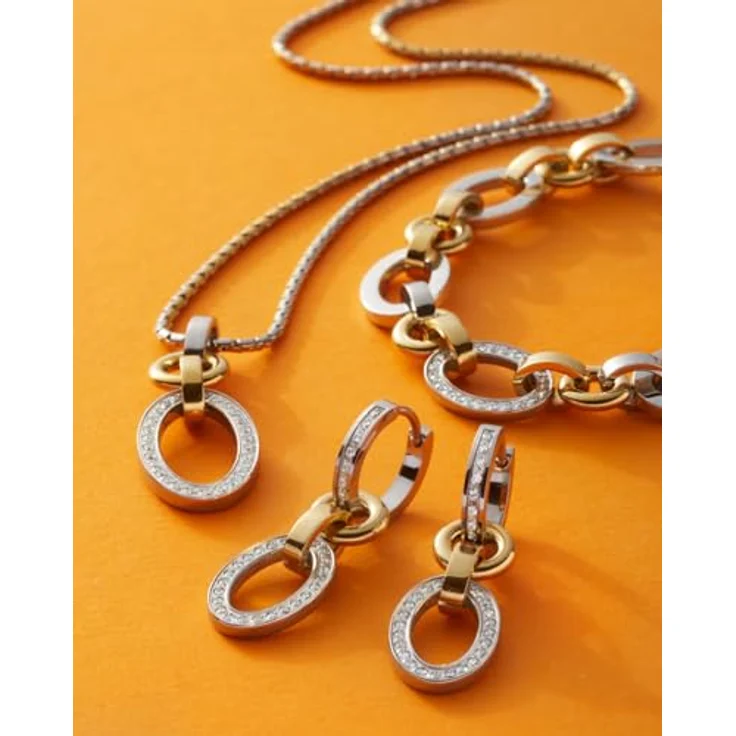 JEWELS BY LEONARDO Kreolen Lena, Bicolor Edelstahl Ohr-Hänger mit abnehmbaren Ketten-Glied Anhängern und Zirkonia-Steinen, Schmuck Geschenk für Frauen, 3,2 x 1 x 1,3 cm – Bild 4