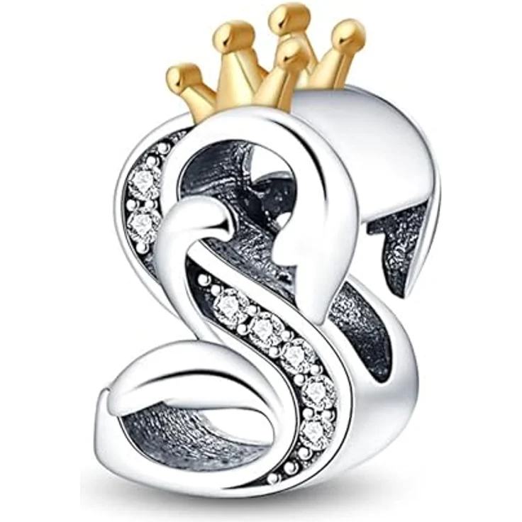 TINSLO Charm Anhänger Buchstabe S, 925 Sterling Silber mit Zirkonia, passend für Pandora Armband und Halskette, kompatibel mit europäischen Beads – Bild 1