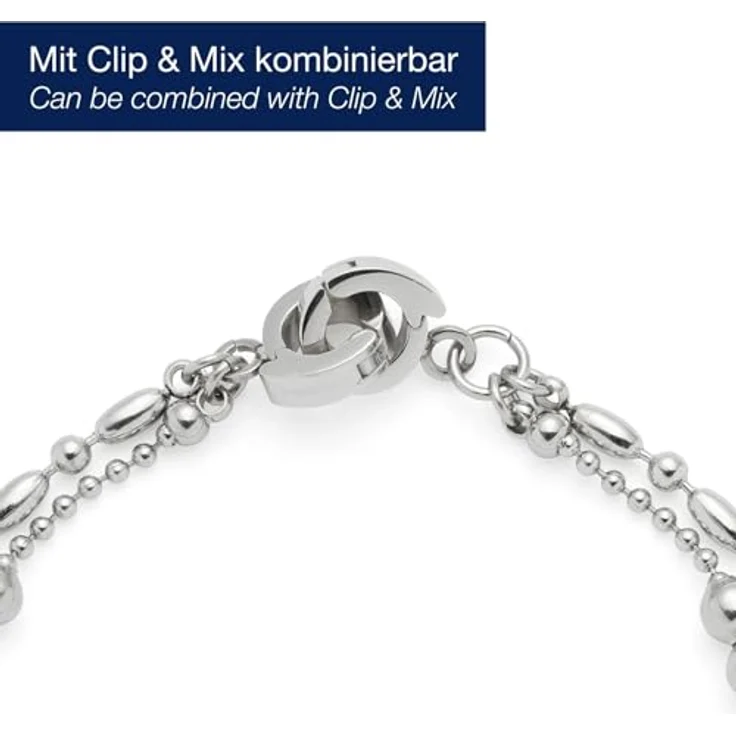 JEWELS BY LEONARDO Clip & Mix Ilvi Armband, silberfarbener Edelstahl mit unterschiedlich geformten Perlen, 18,5 cm, allergikerfreundlich und robust – Bild 2
