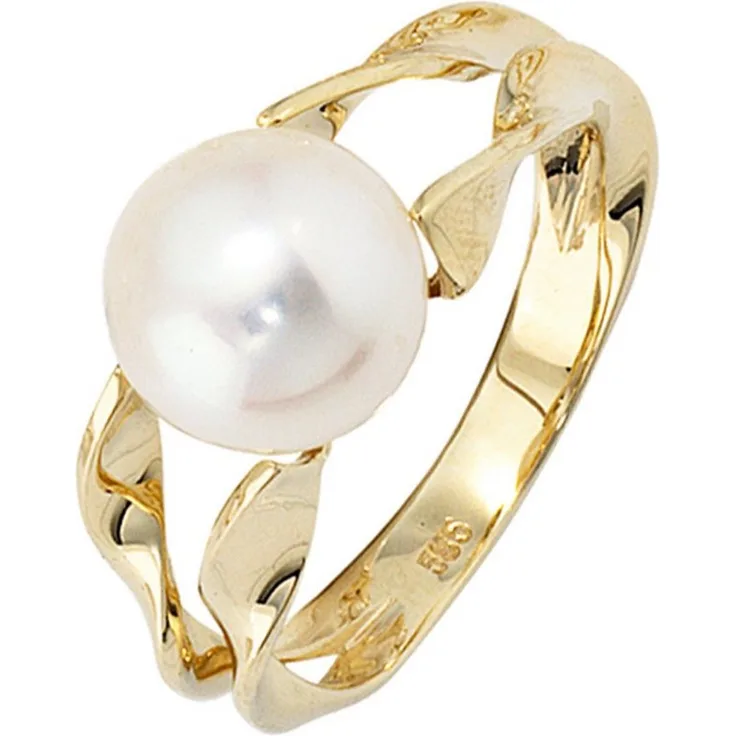 JOBO Perlenring, 585 Gold mit 9,5-10 mm Süßwasser-Zuchtperle, Damenring