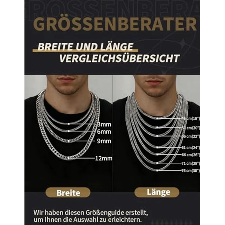 FindChic Massive Panzerkette 9mm Cuban Chain, 76cm Edelstahl Silberkette mit Geschenkebox für Jungen – Bild 4