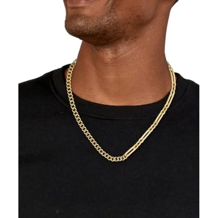 BOSS Jewelry MATTINI Gliederhalskette für Herren, Edelstahl mit gelbgoldener IP-Beschichtung, 50,8 cm mit Karabinerverschluss, graviertes Logo – Bild 3