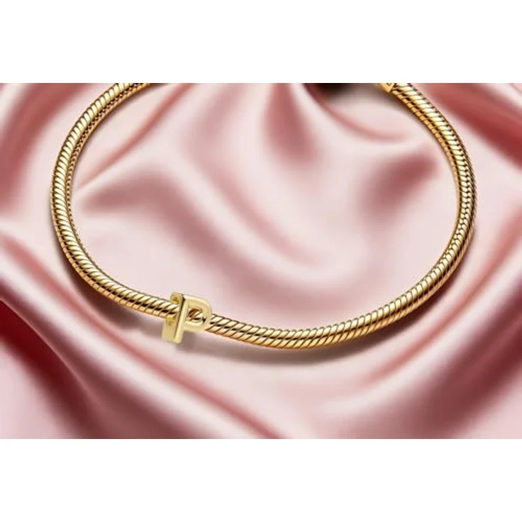 WEIMU Buchstaben Charms Gold Charms mit 925 Sterling Silber, hypoallergen, kompatibel mit europäischen Armbändern und Halsketten für Frauen (Gold P) – Bild 2