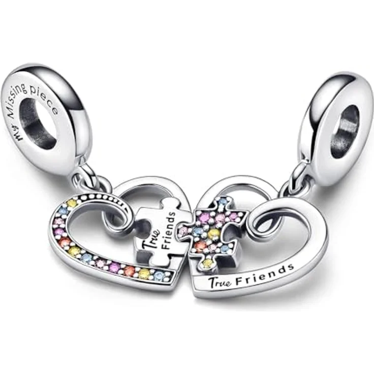 PANDORA Puzzleteil Herzen Freundschafts-Charm-Anhänger aus Sterling Silber mit Zirkonia, teilbar, "My Missing Piece", kompatibel mit PANDORA Moments Armbändern – Bild 3