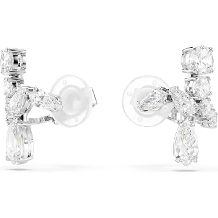 Swarovski Matrix Ohrclips, Rhodinierte Ohrringe mit Strahlenden Swarovski Kristallen in verschiedenen Schliffen, Weiß – Bild 2