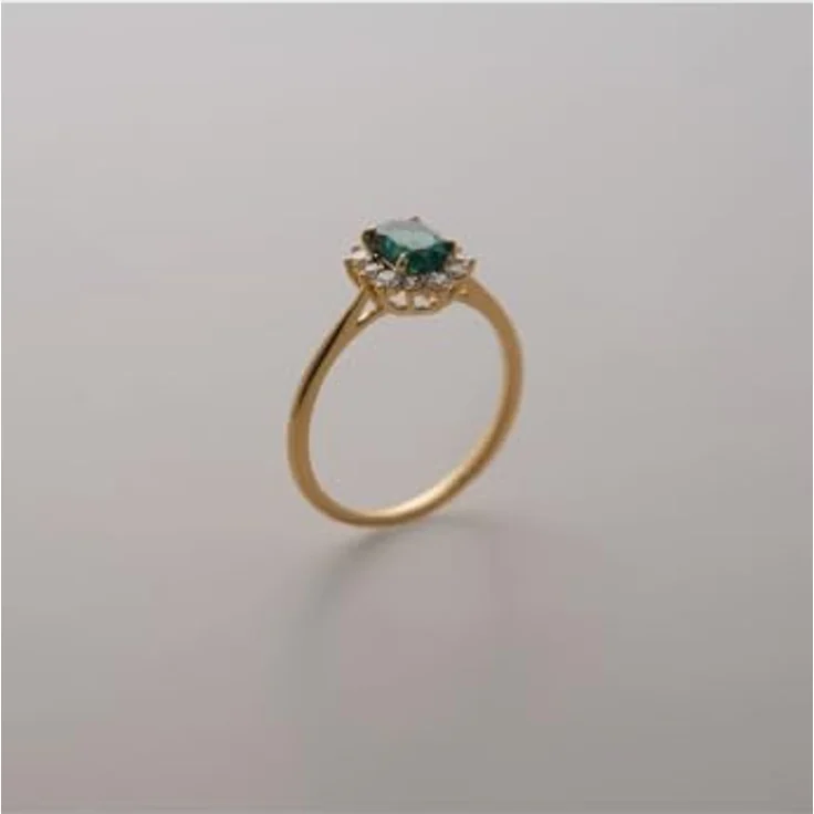 CHRIST Damenring 585er Gelbgold mit ovalem Lab-Grown Smaragd und Diamantbesatz – Bild 2
