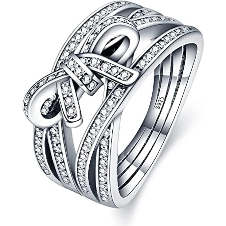KUNSIR 925 Sterling Silber Liebesknotenring für Damen, Vintage Criss Cross Design mit Zirkonia, Schmuck Geschenk in Geschenkverpackung – Bild 1