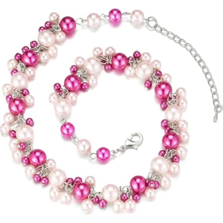 Bulinlin Perlen Kette Damen, Hot Pink Perlen Statement Choker Halskette, Boho Modeschmuck für Frauen, Handgefertigte Qualitätsperlen, Perfektes Geschenk zum Geburtstag – Bild 2