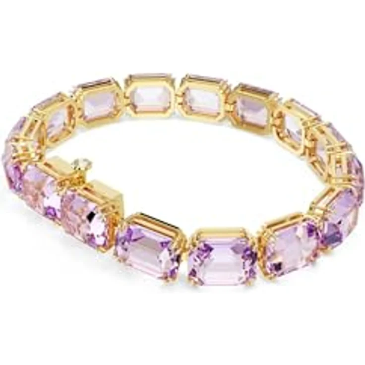 Swarovski Millenia Armband, Violettfarbenes, Vergoldetes Damenarmband mit Oktagon-schliffigen Kristallen, W-Hakenverschluss, Länge 17-19 cm, Breite 0.8 cm – Bild 4
