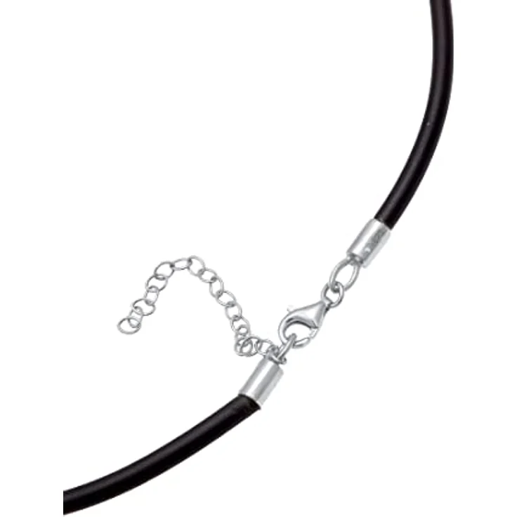 Nenalina Damen Kautschuk Halskette, schwarzes Kautschukband 42 cm + 5 cm Verlängerung mit Karabiner aus 925 Sterling Silber – Bild 4