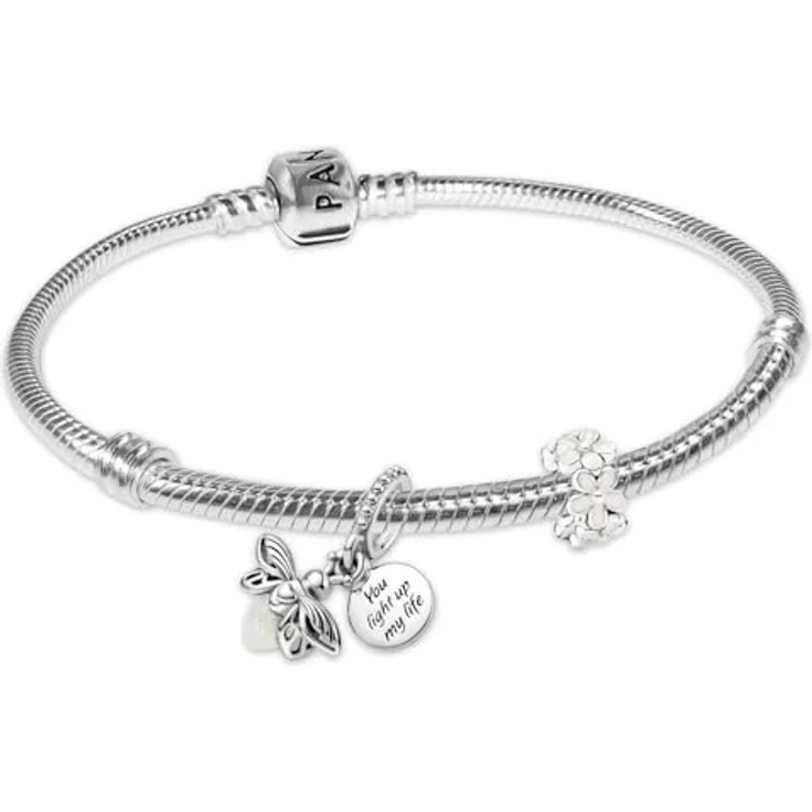 PANDORA Damenarmband Silber Geschenk-Set, Starter-Set mit Glühwürmchen- und Gänseblümchen-Charm, 21 cm, 925 Sterlingsilber – Bild 1