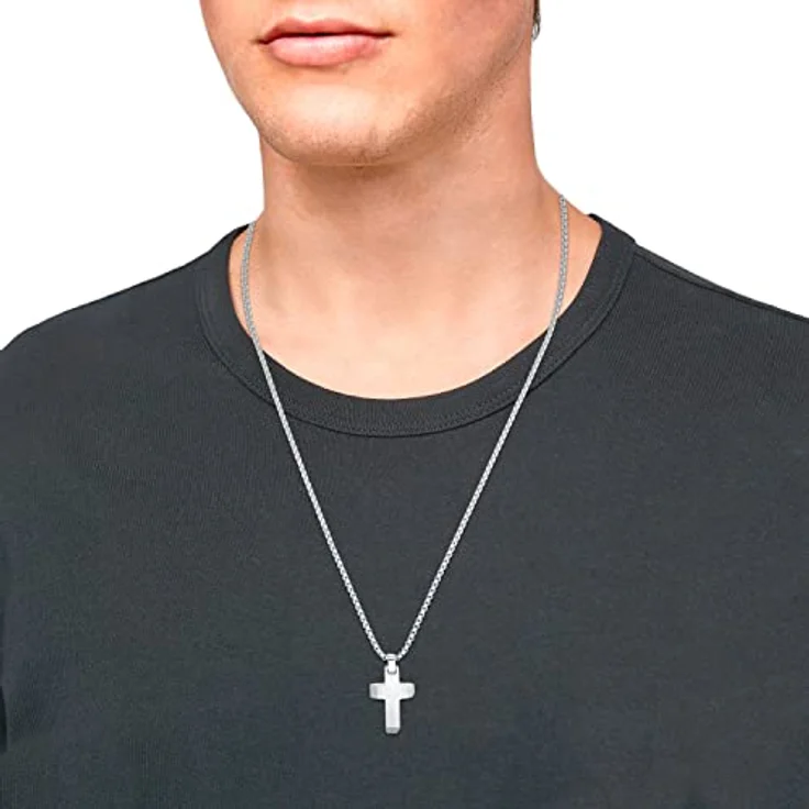 s.Oliver Herren-Halskette mit Kreuz-Anhänger, 55+5 cm, Edelstahl, in Schmuck Geschenk Box – Bild 5