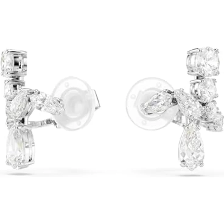 Swarovski Matrix Ohrclips, Rhodinierte Ohrringe mit Strahlenden Swarovski Kristallen in verschiedenen Schliffen, Weiß – Bild 4