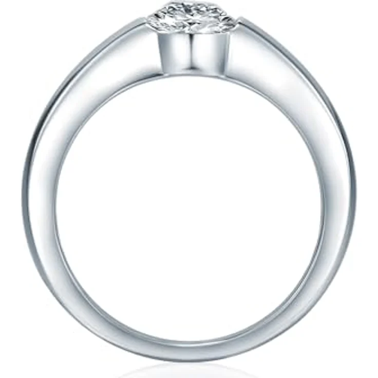 Trilani Damen-Solitärring 925/- Sterling Silber mit weißen Kristallen, eleganter Verlobungsring in Zargenfassung – Bild 2