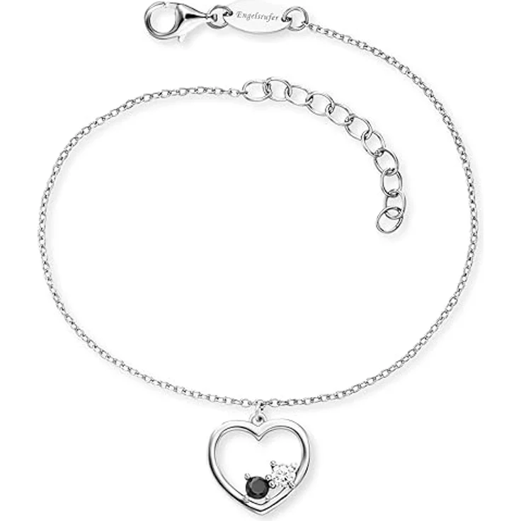 Engelsrufer Armband Yin Yang Herz, 925er Sterlingsilber rhodiniert mit Zirkonia, verstellbare Länge 17+3 cm, Karabinerverschluss, Symbol für Kraft & Liebe – Bild 1
