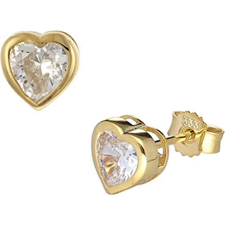 trendor Damen-Ohrringe Gold 333/8K Herz mit Zirkonia, elegante Ohrstecker in 6,5 mm Größe, Hochwertiger Echtgold-Schmuck für Frauen, modische Geschenkidee – Bild 1
