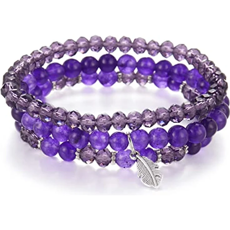 FULU AUTUMN Perlenarmband Set, Mehrschichtiges Stretch Damenarmband aus Amethyst, Handgefertigter Boho Modeschmuck für Mama, Oma und Frauen, Geburtstagsgeschenk – Bild 1