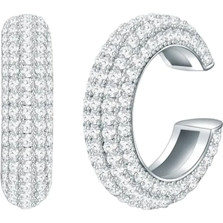 Lulu & Jane Damen Ohrklemme Messing silber, mit Zirkonia in Weiß, glamouröser Modeschmuck