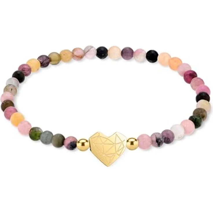 LIEBESKIND BERLIN Broken Heart Beads Bracelet, elegantes mehrfarbiges Armband aus poliertem Edelstahl mit Turmalin Steinen, wasserfest & hautfreundlich – Bild 1