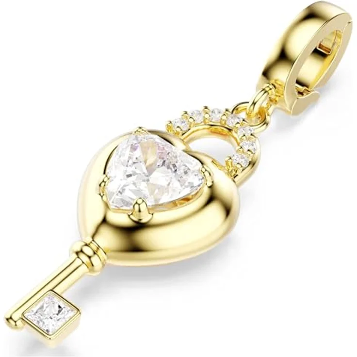 Swarovski Kettenanhänger Damen-Charm aus vergoldetem Metall mit 1 weißem Swarovski-Kristall und Schlüsselmotiv – Bild 2