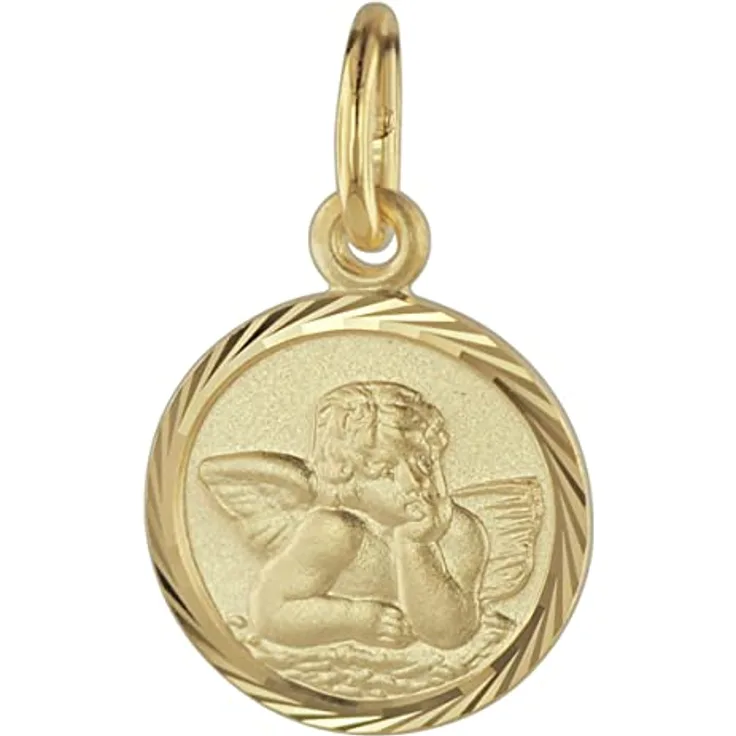 trendor Schutzengel Anhänger Gold 585, 10 mm Engel-Anhänger für Kinder, exquisite Verarbeitung, Geschenkidee für Taufe, Kommunion, Geburtstag