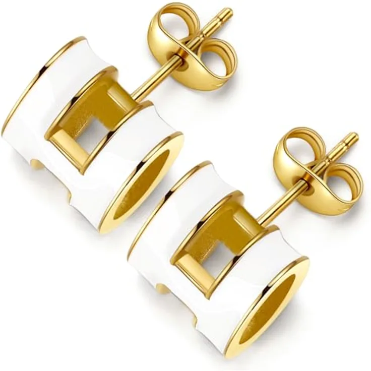 Berry Only Weiß Gold Ohrringe Damen, 18K Vergoldete Ohrstecker, elegante Schmuckgeschenke für Frauen, 9,5 mm x 11,5 mm